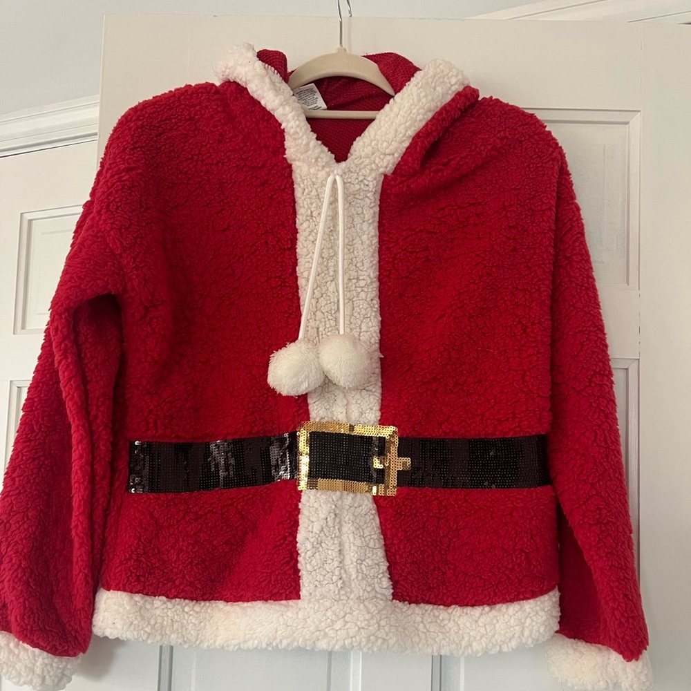 Festive Red and White Santa Pullover with Belt